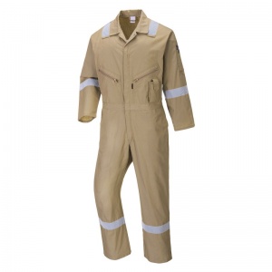 Portwest C814 Khaki Iona Cotton Coveralls with Reflective Stripes