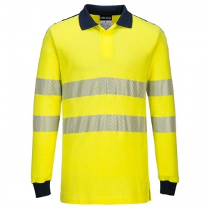 Portwest FR702 PW3 Yellow and Navy Flame Resistant Hi-Vis Polo Shirt