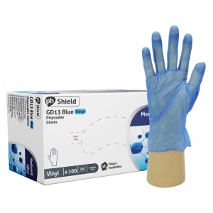 Shield2 GD13 Smooth Blue Disposable Vinyl Gloves