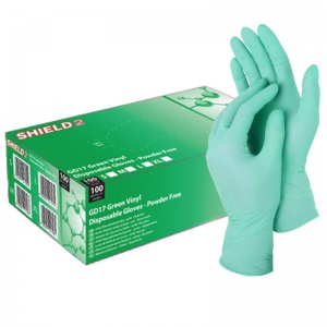 Shield2 GD17 Smooth Green Disposable Vinyl Gloves