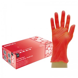 Shield2 GD17 Smooth Red Disposable Vinyl Gloves
