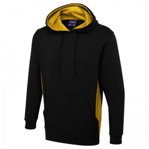 Uneek UC517 Unisex Two-Tone Hooded Sweatshirt (Black/Yellow)