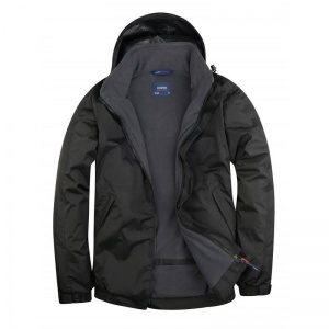 Uneek UC620 Premium Unisex Insulated Outdoor Jacket with Hood (Black/Grey)