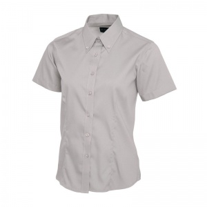 Uneek UC704 Ladies' Pinpoint Oxford Short-Sleeve Work Shirt (Silver Grey)