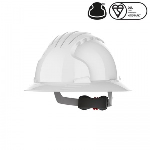 JSP EVO 6100 White Full Brim Hard Hat with Wheel Ratchet