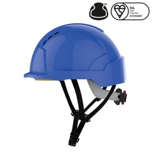 JSP EVOlite Blue Micro Peak Vented Helmet with Linesman Wheel Ratchet