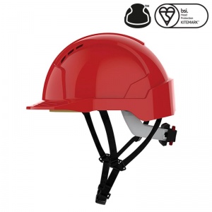 JSP EVOlite Red Vented Helmet with Linesman Wheel Ratchet