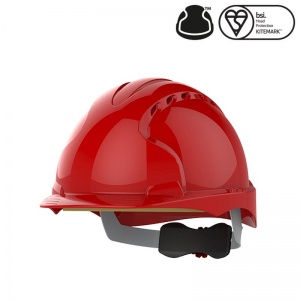 JSP EVO3 Red Vented Industrial Safety Helmet with Wheel Ratchet