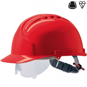JSP MK7 Red Vented Industrial Visor Helmet with Slip Ratchet