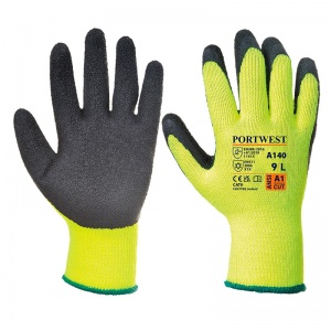 Portwest A140 Thermal Latex Palm-Coated Black and Yellow Gloves