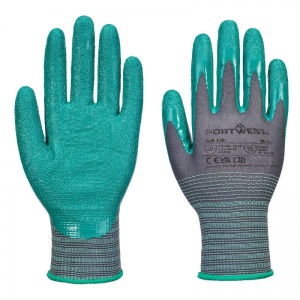 Portwest A313 Grip 15 Grey/Green Nitrile Palm-Coated Gloves (12 Pairs)