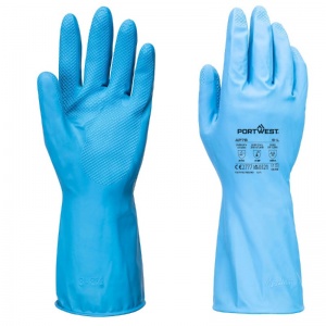 Portwest AP76-FD Lightweight Chemical-Resistant Blue Latex Gauntlet Gloves (Pack of 12)