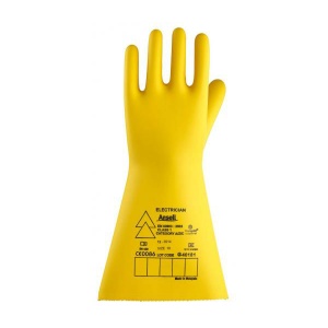 Ansell E017Y Electrician Class 1 Yellow Insulating Rubber Gloves