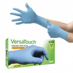 Ansell VersaTouch 92-200 Ultra-Thin Blue Nitrile Disposable Grip Gloves