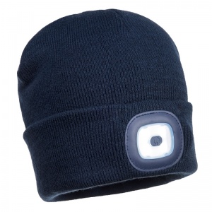 Portwest B029 Navy Beanie with Rechargeable LED Light