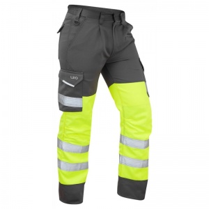 Leo Workwear CT01 Bideford Hi-Vis Yellow and Grey Cargo Trousers