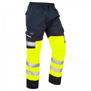 Leo Workwear CT01 Bideford Hi-Vis Yellow and Navy Cargo Trousers