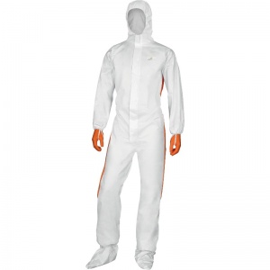 Delta Plus DT125 Type 5/6 Disposable Anti-Static Coveralls with Hood (White/Orange)