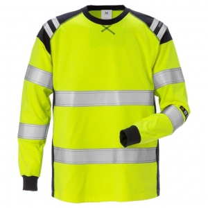 Fristads Flamestat Hi-Vis Yellow/Navy Long-Sleeve Flame-Resistant T-Shirt 7077 TFHL