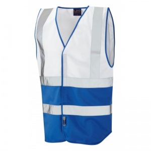 Leo Workwear W05 Pilton Dual Colour White and Royal Blue Waistcoat Vest