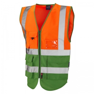 Leo Workwear EcoViz W11 Lynton Dual Colour Orange and Green Superior Hi-Vis Vest