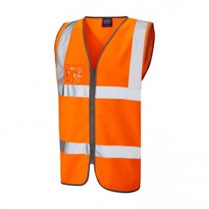 Leo Workwear EcoViz W02 Rumsam Orange Hi-Vis Zip Vest with ID Pocket