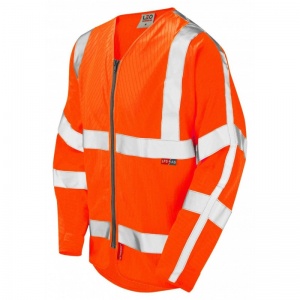 Leo Workwear S25 Huish LSF Anti-Static Orange Hi-Vis Sleeved Zipped Vest