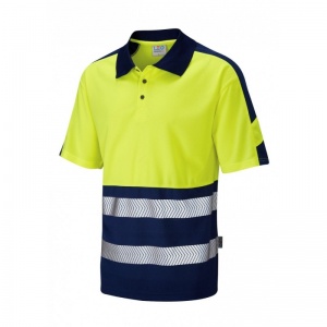 Leo Workwear P10 Watersmeet Dual Colour Coolviz Plus Hi-Vis Yellow and Navy Polo Shirt