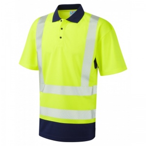 Leo Workwear EcoViz P11 Mortehoe Coolviz Plus Dual Colour Yellow and Navy Hi-Vis Polo Shirt