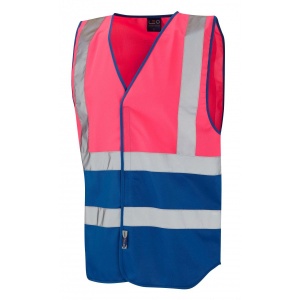 Leo Workwear W05 Pilton Dual Colour Pink and Royal Blue Reflective Waistcoat Vest