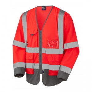 Leo Workwear S12 Wrafton Superior Red and Grey Sleeved Hi-Vis Vest