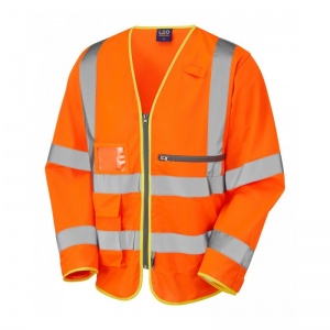 Leo Workwear S24 Heddon Orange Superior Hi-Vis Sleeved Vest with Tablet Pocket