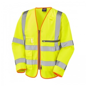 Leo Workwear S24 Heddon Yellow Superior Hi-Vis Sleeved Vest with Tablet Pocket