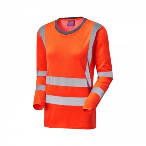 Leo Workwear EcoViz TL05 Lydford Comfort Women's Orange Hi-Vis Long Sleeve T-Shirt