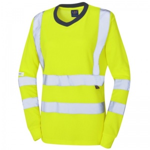 Leo Workwear EcoViz TL05 Lydford Comfort Women's Yellow Hi-Vis Long Sleeve T-Shirt
