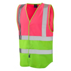 Leo Workwear W05 Pilton Dual Colour Pink and Lime Reflective Waistcoat Vest