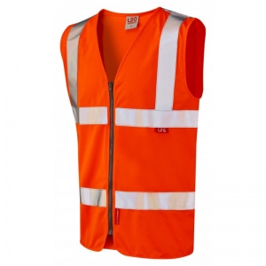 Leo Workwear W23 Meeth Flame Retardant LFS Orange Hi-Vis Vest with Zip