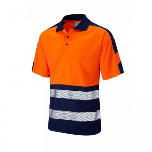 Leo Workwear P10 Watersmeet Dual Colour Coolviz Plus Hi-Vis Orange and Navy Polo Shirt
