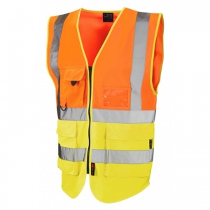 Leo Workwear EcoViz W11 Lynton Superior Orange and Yellow Hi-Vis Vest