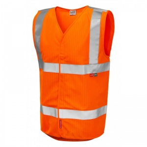 Leo Workwear EcoViz W19 Clifton LFS Flame Retardant Anti-Static Orange Hi-Vis Vest