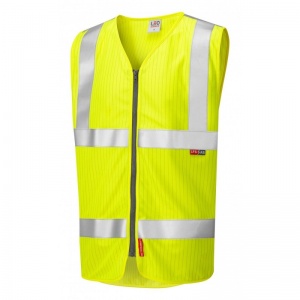 Leo Workwear W25 Jacobstowe LFS Flame Retardant Anti-Static Yellow Hi-Vis Zipped Vest