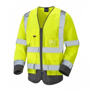 Leo Workwear S12 Wrafton Superior Yellow and Grey Sleeved Hi-Vis Vest