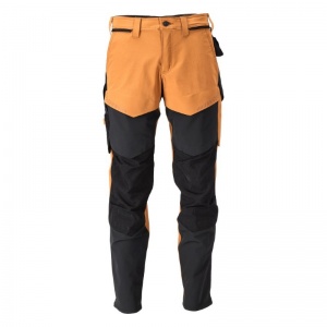 Mascot Water-Repellent Stretch Work Trousers with Knee Pad Pockets (Brown/Black)