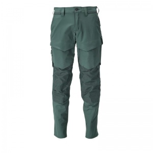 Mascot Water-Repellent Stretch Work Trousers with Knee Pad Pockets (Dark Green)