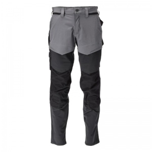 Mascot Water-Repellent Stretch Work Trousers with Knee Pad Pockets (Black/Grey)