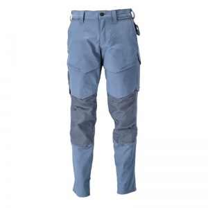 Mascot Water-Repellent Stretch Work Trousers with Knee Pad Pockets (Light Blue)