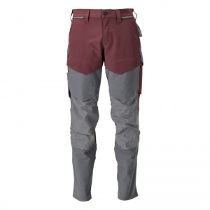 Mascot Water-Repellent Stretch Work Trousers with Knee Pad Pockets (Maroon/Grey)