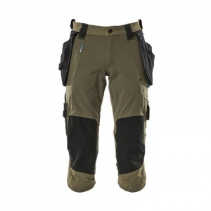 Mascot Advanced Water-Repellent 3/4 Work Trousers with Holster and Knee Pad Pockets (Green)