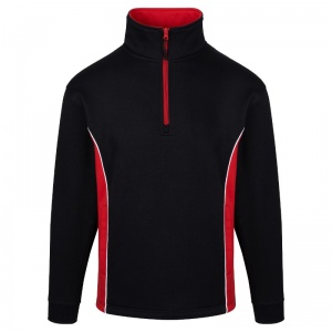 Orn Workwear Silverswift Quarter-Zip Sweatshirt with Contrasting Panels (Black/Red)