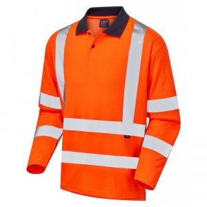 Leo Workwear P05 Swimbridge EcoViz Hi-Vis Orange Sleeved Polo Shirt